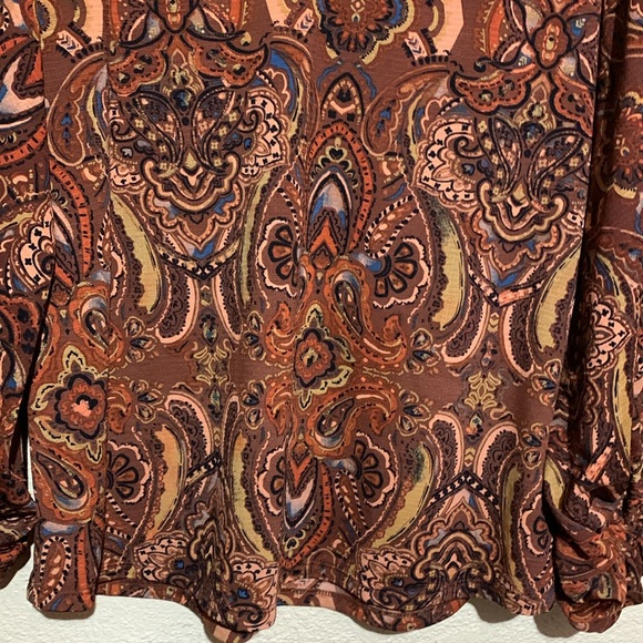 Willow Root Top Blouse S Stretchy Long Sleeve V-Neck Paisley Floral Polyester - Picture 3 of 16